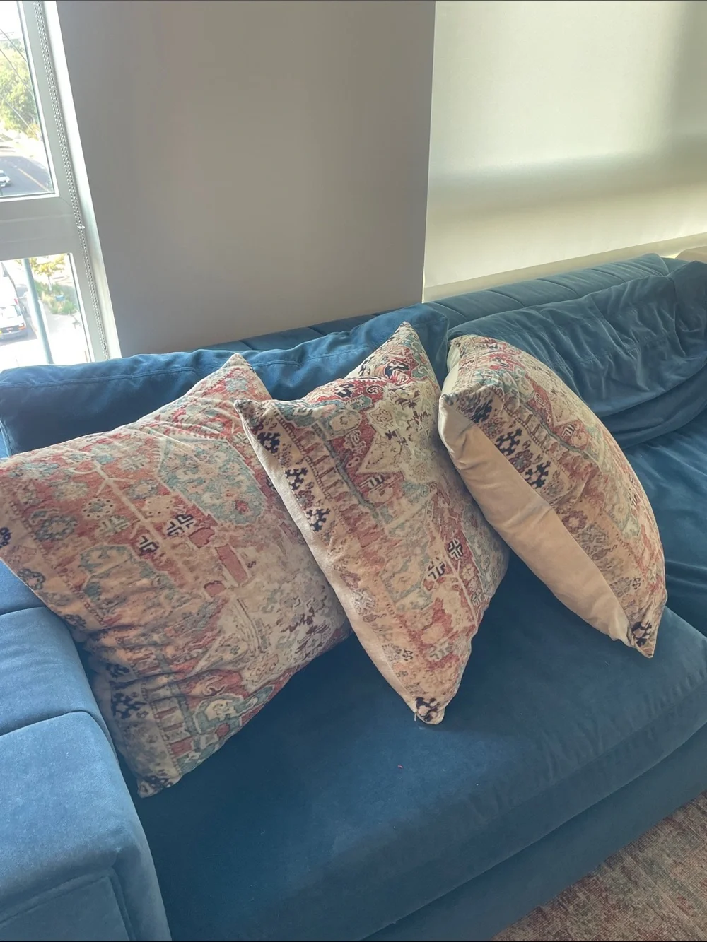 Pottery Barn Cream and Rust Patterned Accent Pillows- set of three for 50